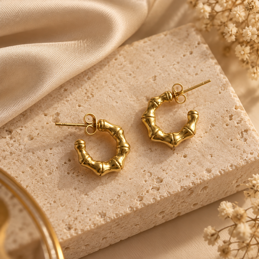 Golden Bamboo Hoop Earrings