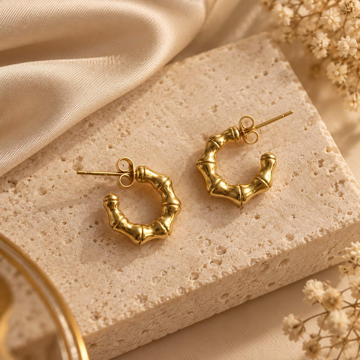 Golden Bamboo Hoop Earrings
