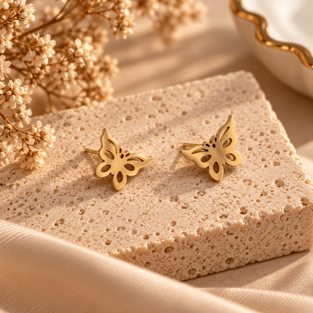 Golden Butterfly Stud Earrings