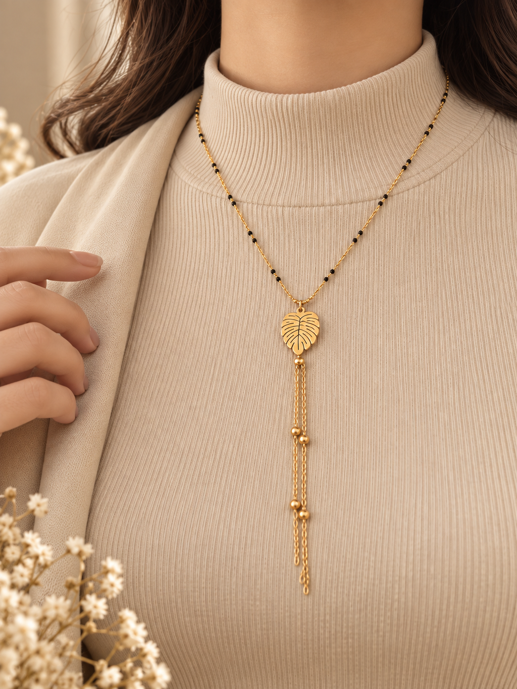 Golden Leaf Tassel Necklace