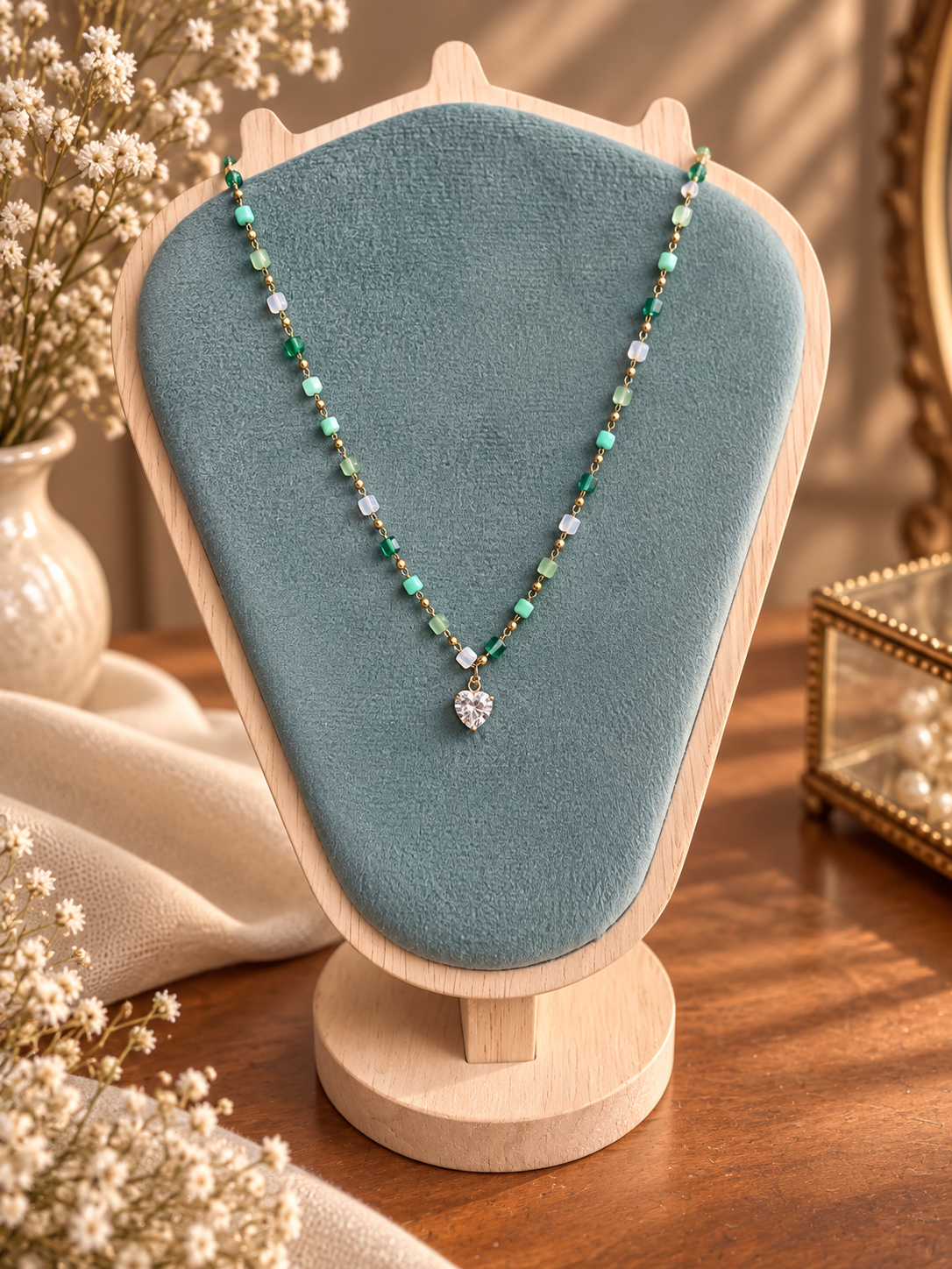 Emerald Heart Beaded Necklace