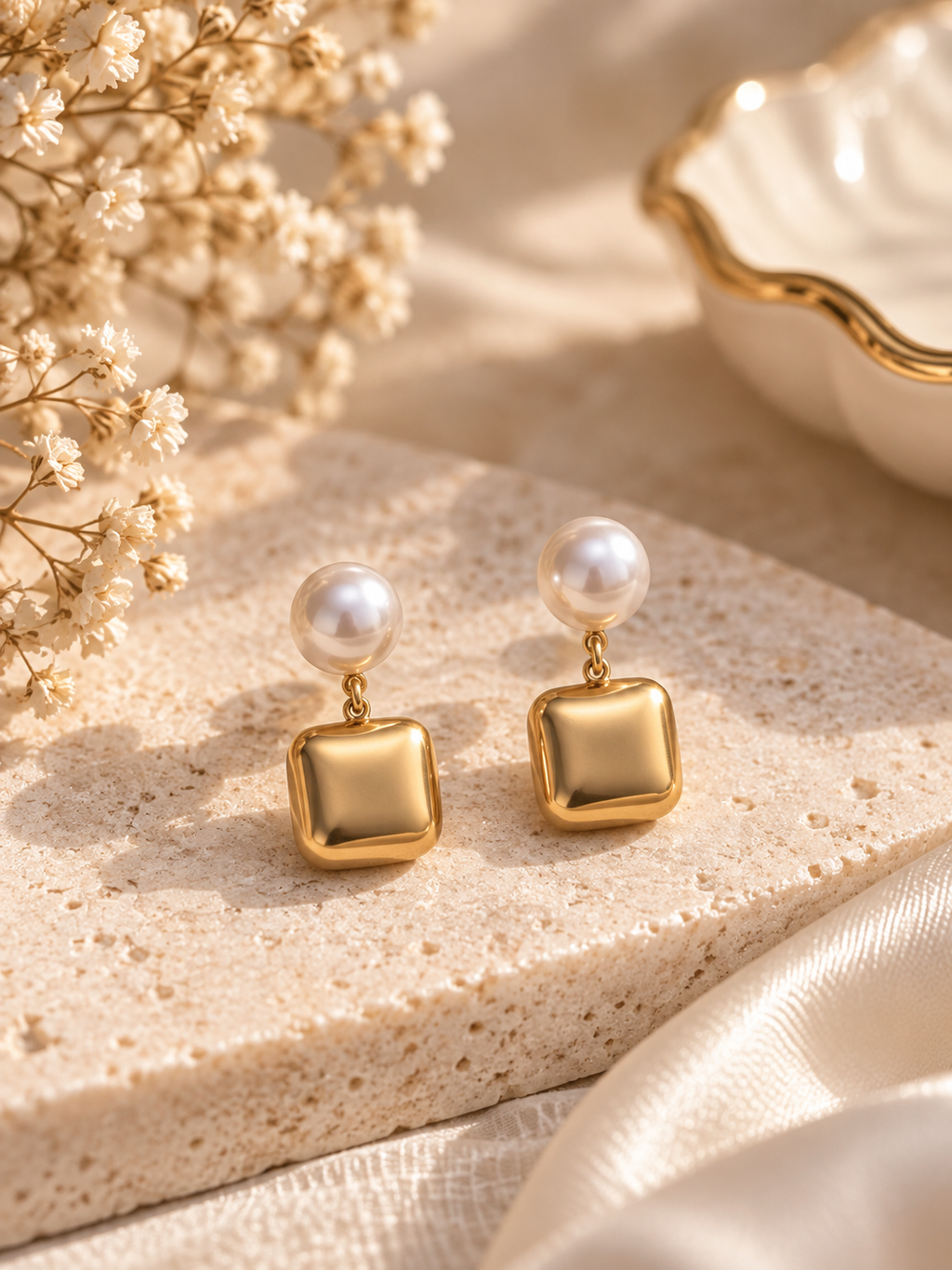 Pearl Square Drop Earrings