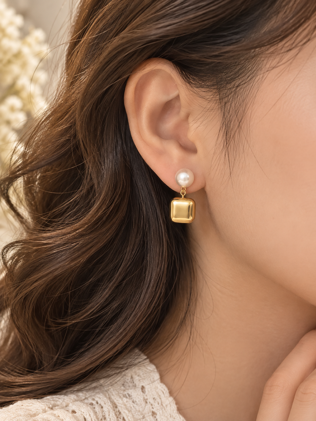 Pearl Square Drop Earrings