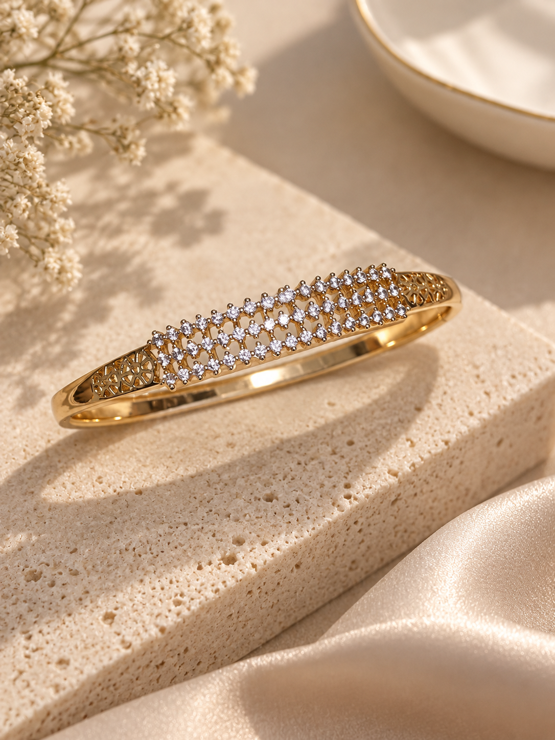 Crystal Lattice Gold Bangle