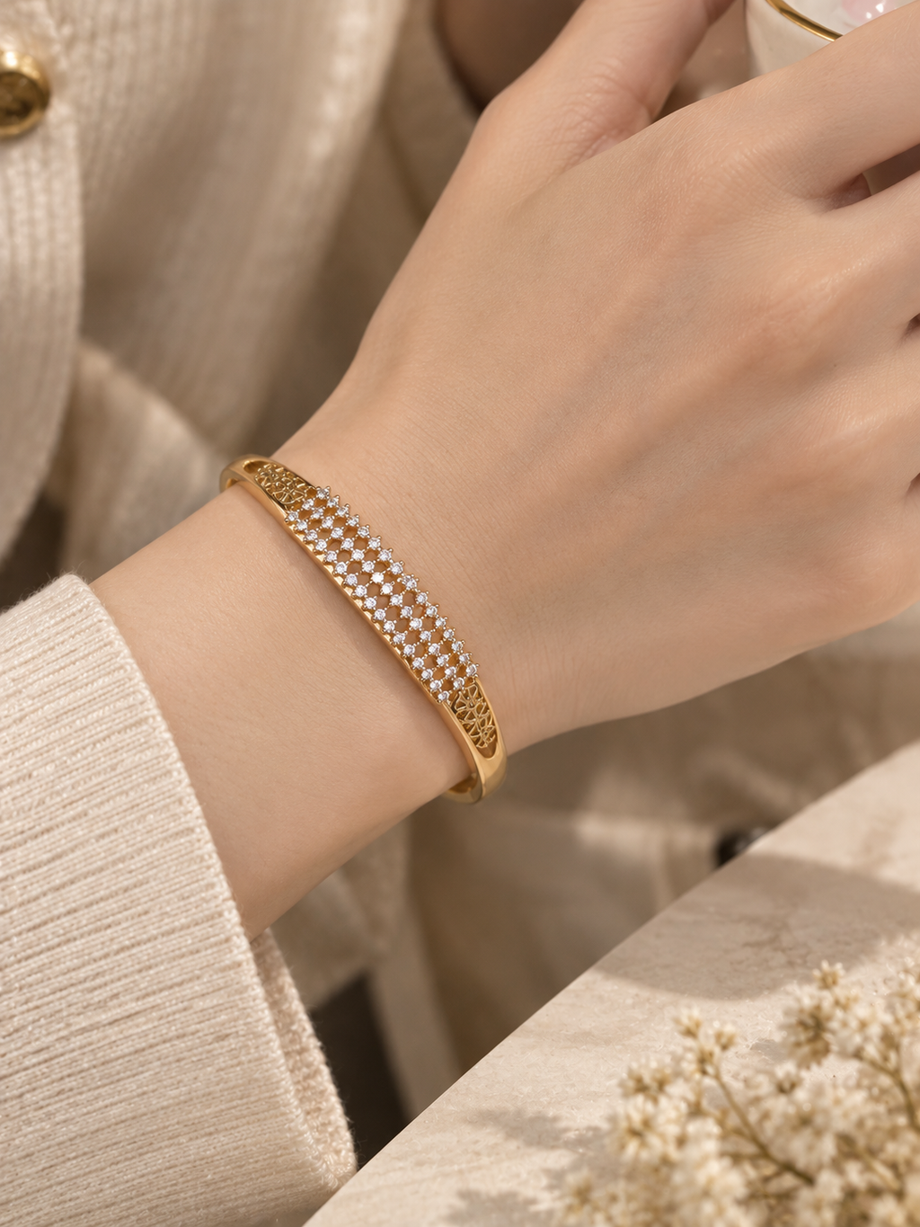 Crystal Lattice Gold Bangle
