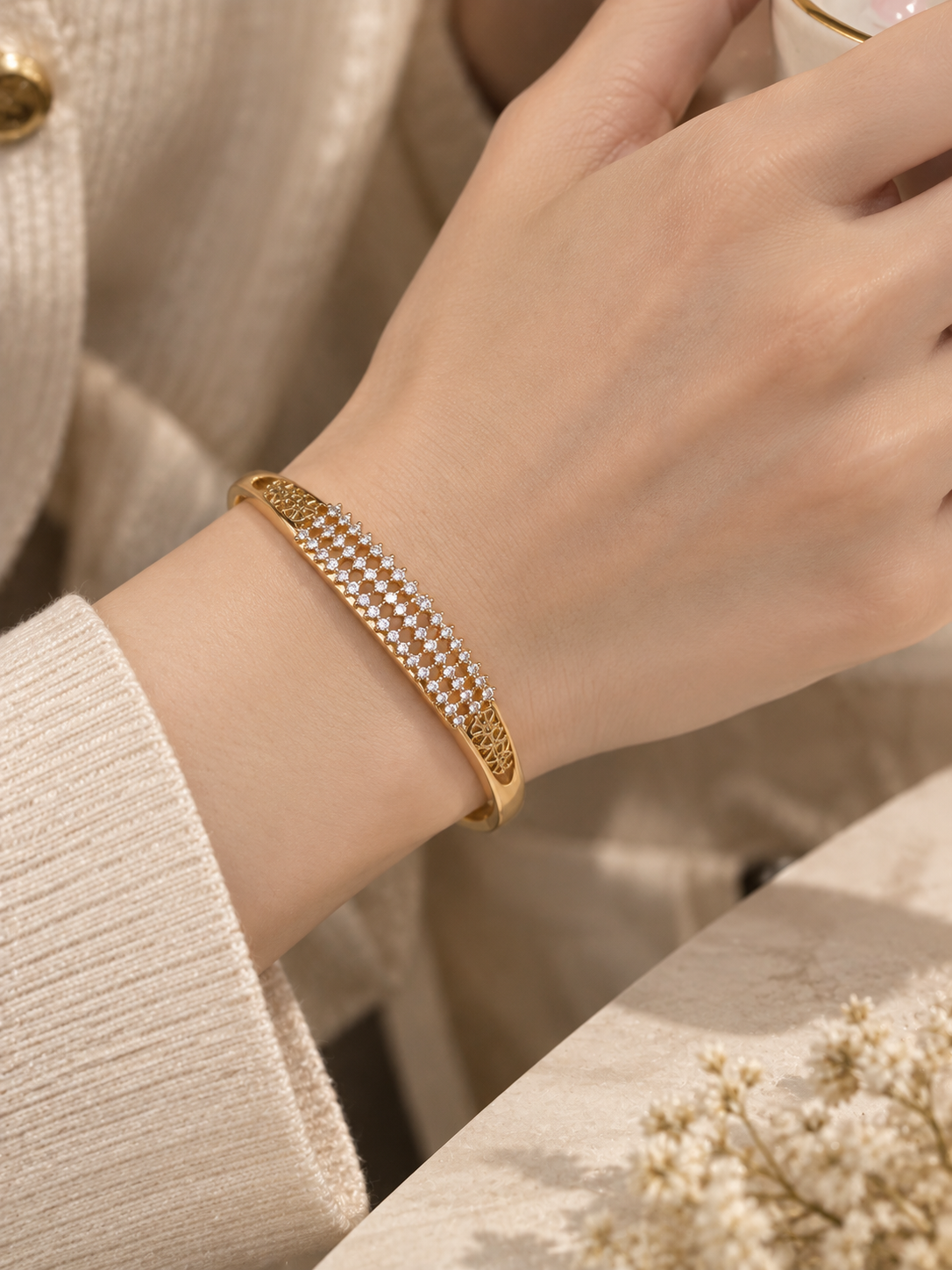 Crystal Lattice Gold Bangle