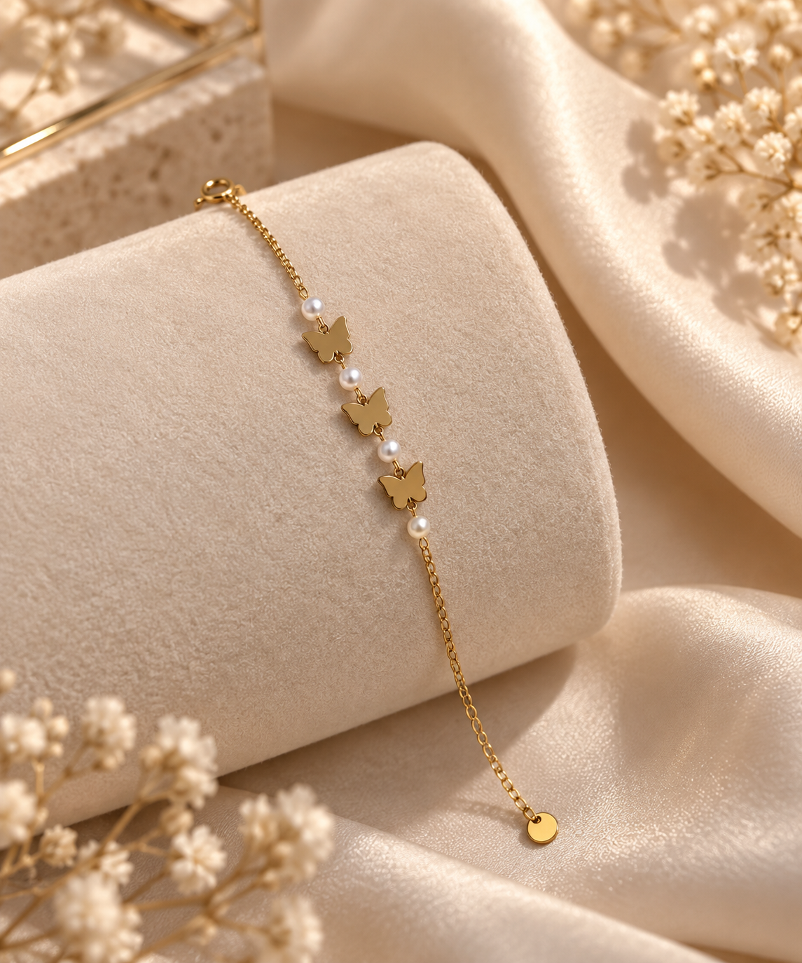 Golden Butterfly Pearl Bracelet