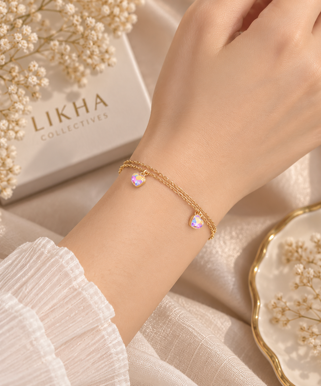 Iridescent Heart Charm Bracelet