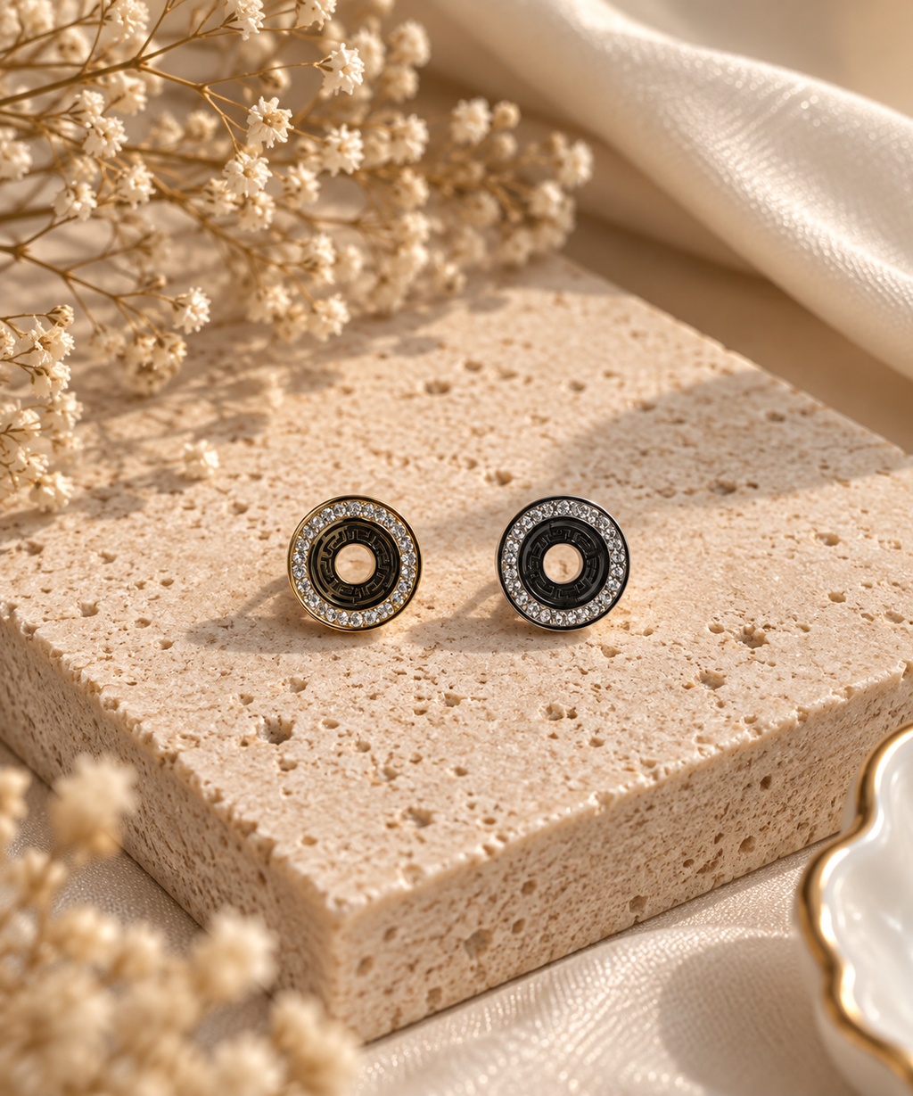 Black Halo Crystal Stud Earrings