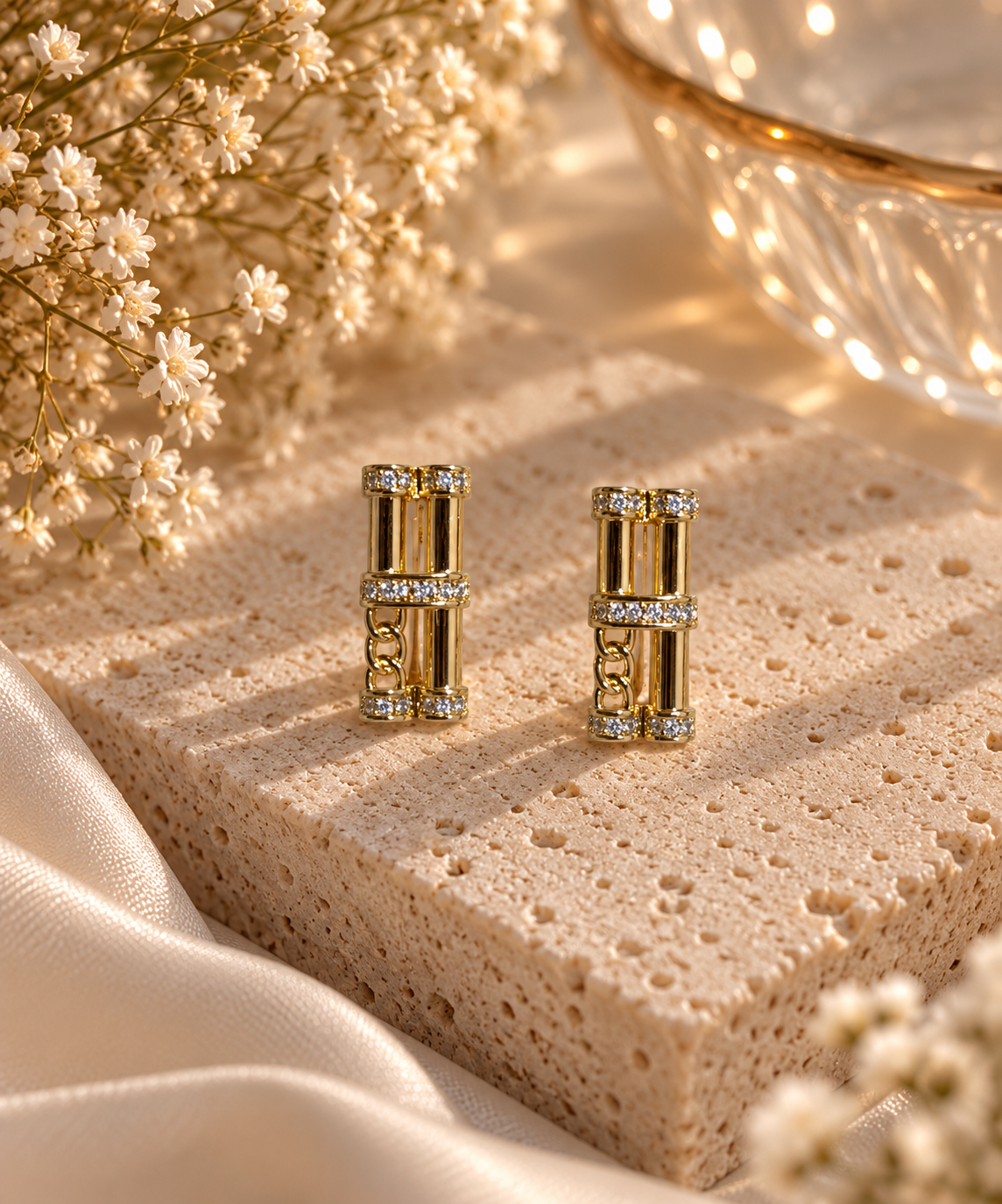 Geometric Crystal Bar Stud Earrings