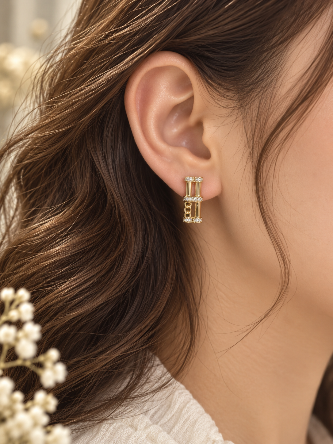 Geometric Crystal Bar Stud Earrings