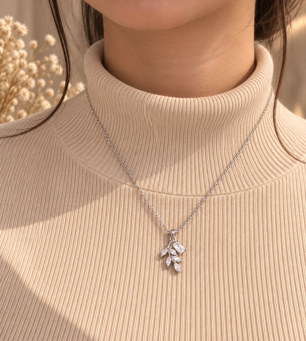 Crystal Leaf Pendant Necklace