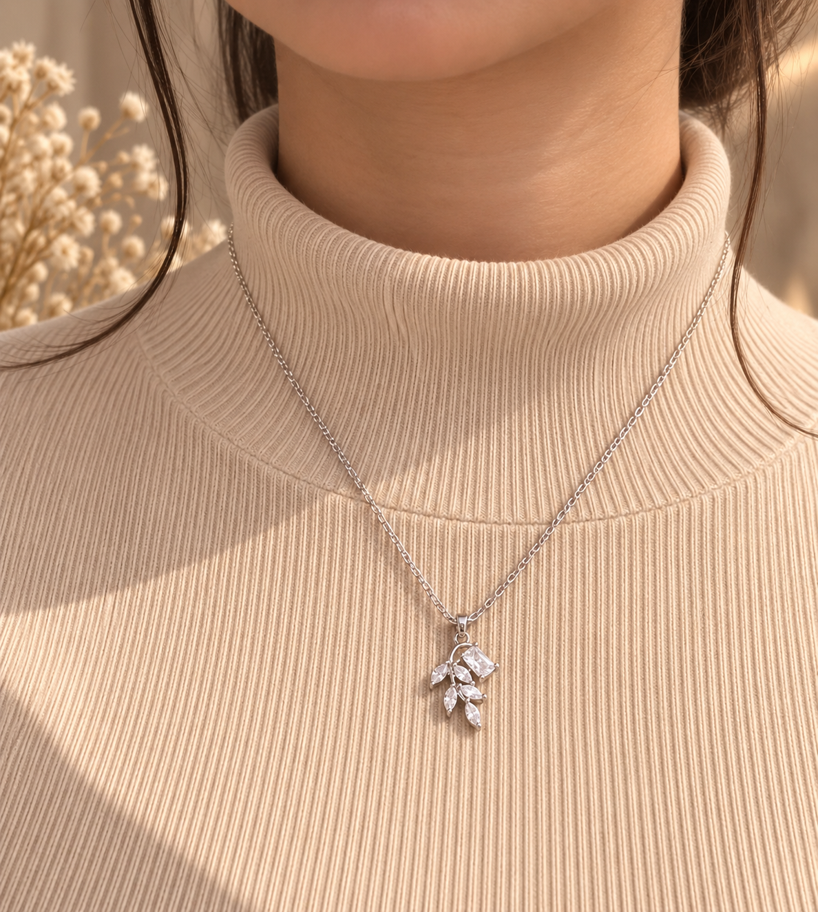 Crystal Leaf Pendant Necklace