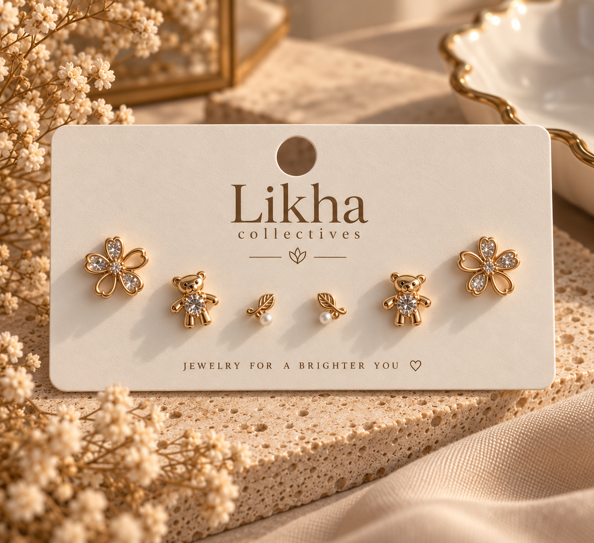 Golden Charm Stud Earring Set